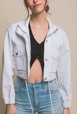 Cropped White Denim Jacket