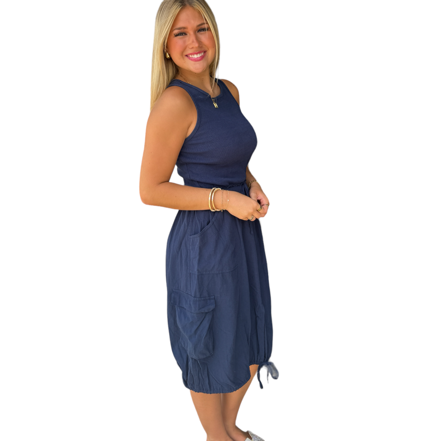 Cargo Bubble Dress-Navy