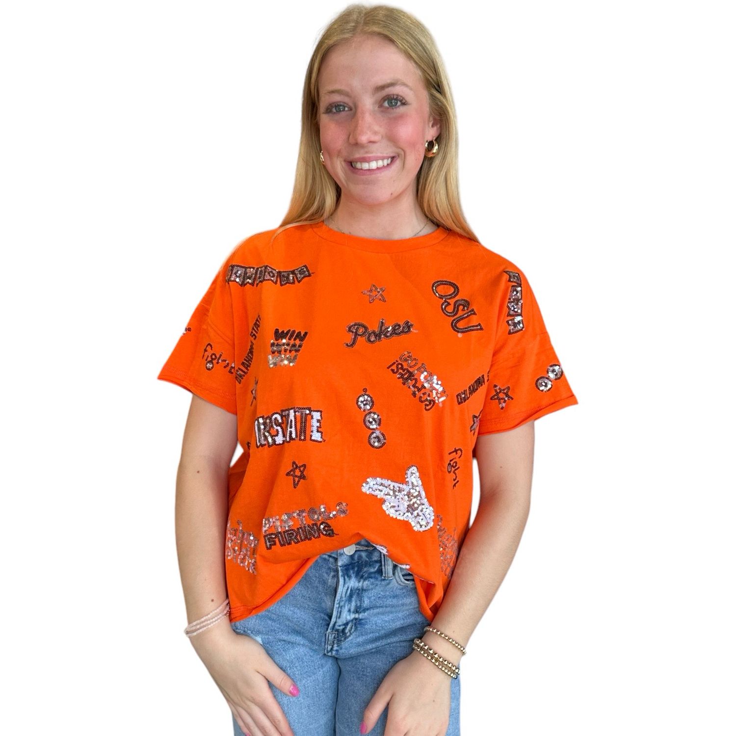 Sequin Scribble Boxy Tee-OSU
