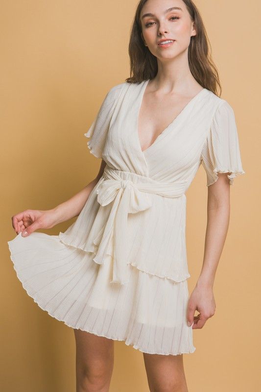 Pleated Wrap Dress-Ivory