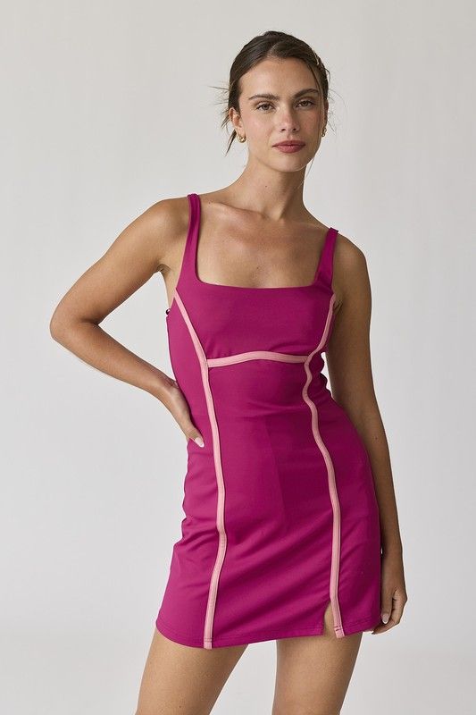 Gianna Contrast Mini Dress-Plum