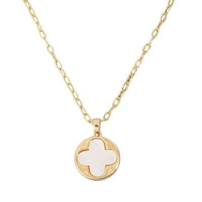 White Pearl Clover Necklace