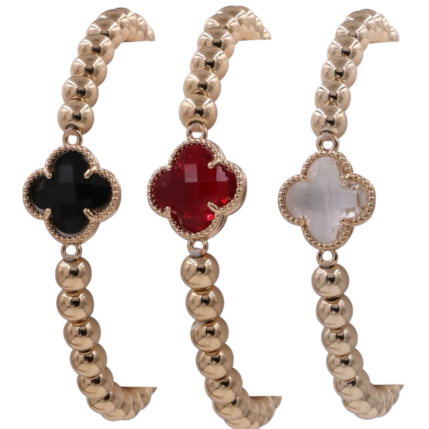 Gold Bead Quatrefoil Stretch Bracelet