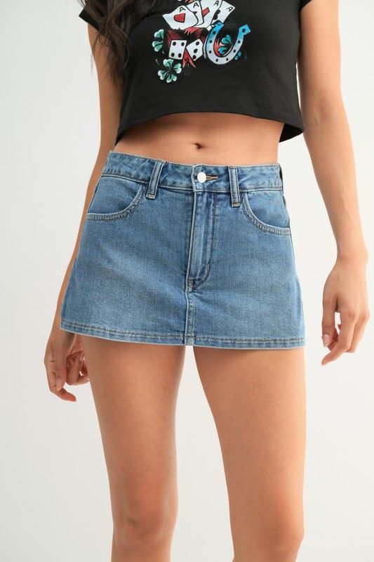 Denim Mini Skort-Lt