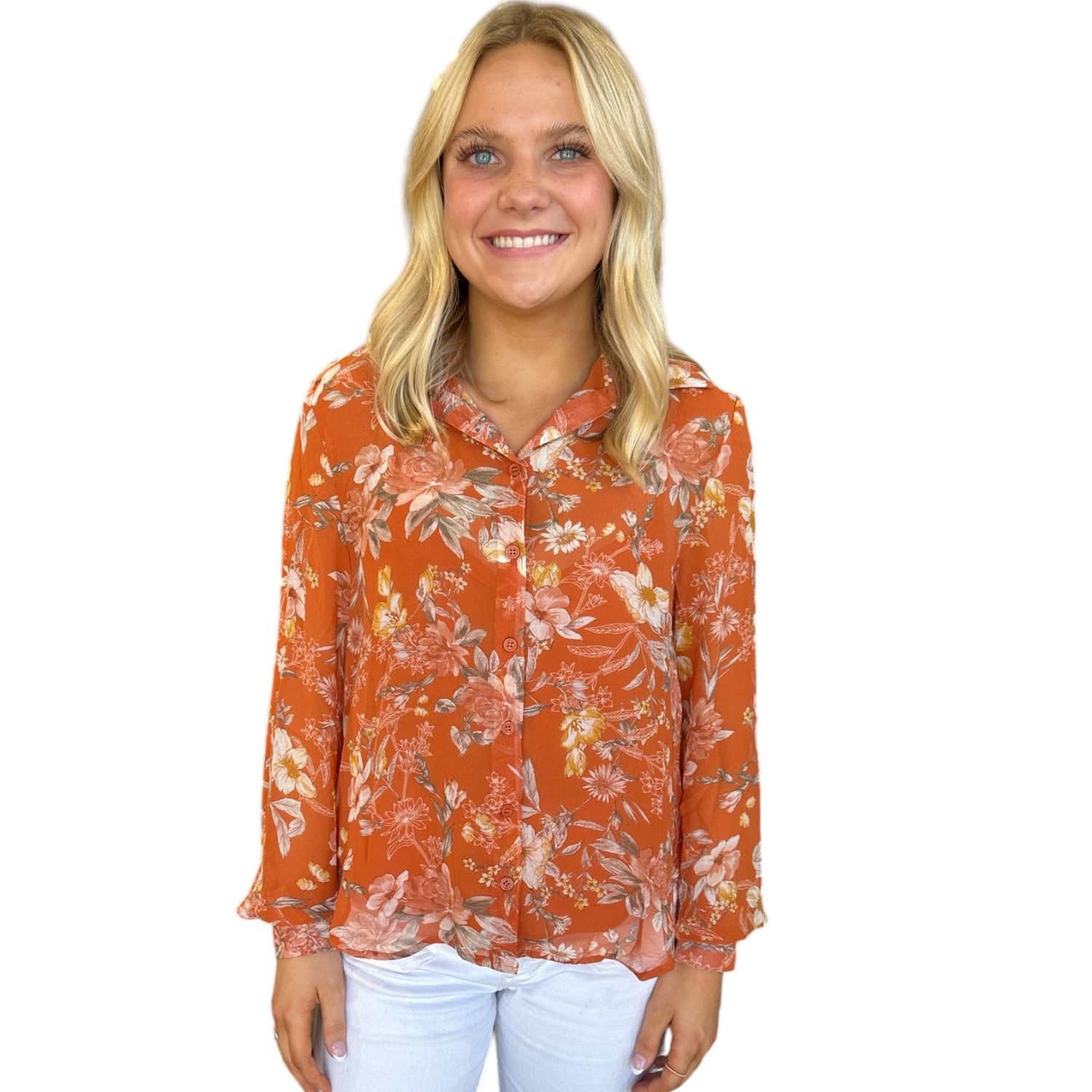 Fall Floral Layered Blouse-Rust