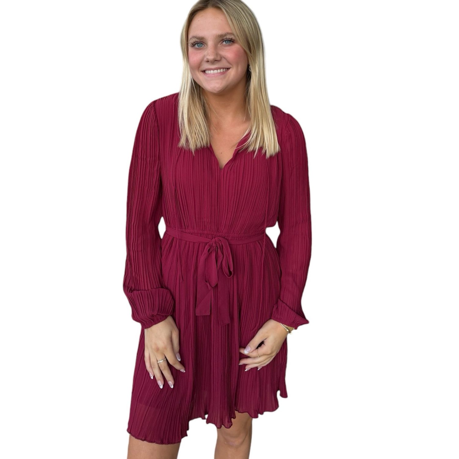 Pleated Crimson Dress