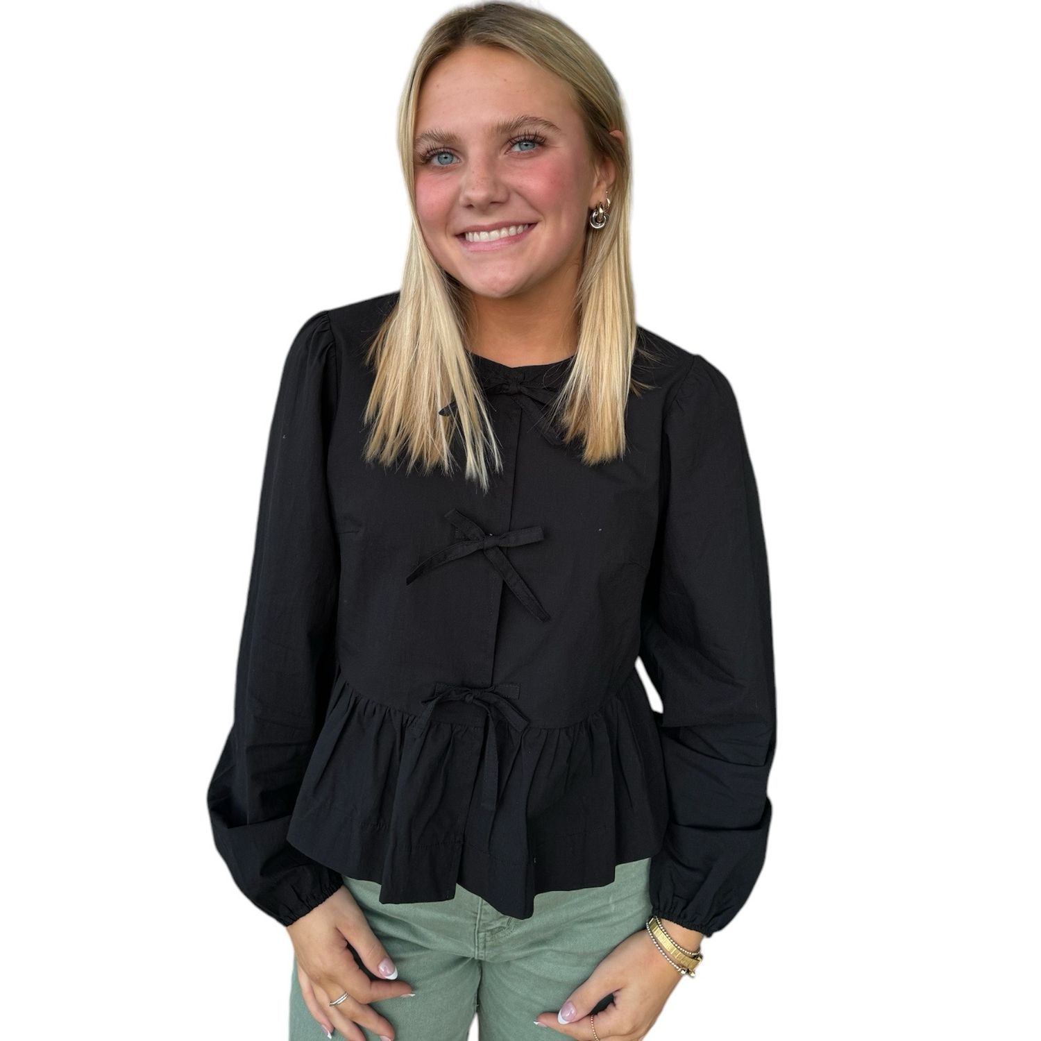 Tied Up Peplum Blouse-blk