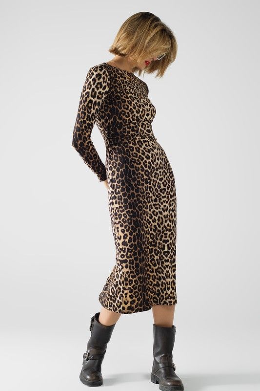 Long Sleeve Bodycon Leopard Dress