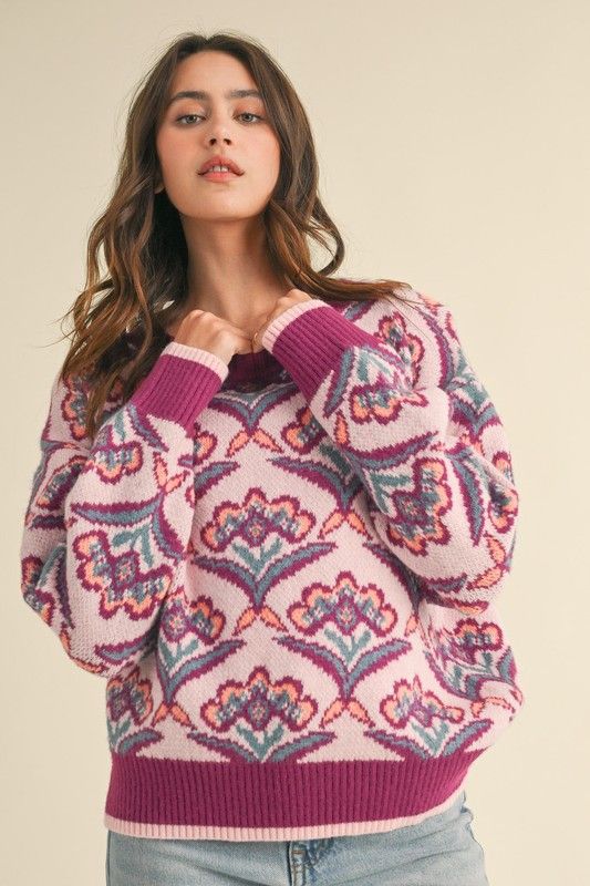 Festive Floral Sweater-Purple