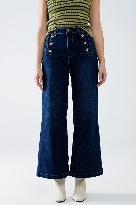 Gold Button Wide Leg Jean