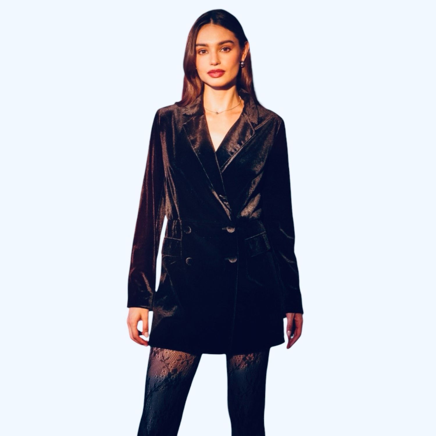 Velvet Blazer Romper-Blk