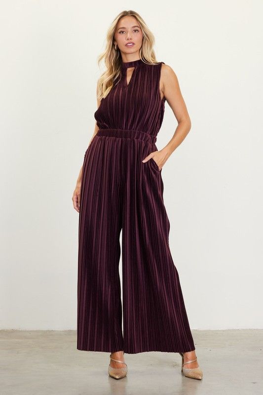 Pleated Velvet Jumper-Choc