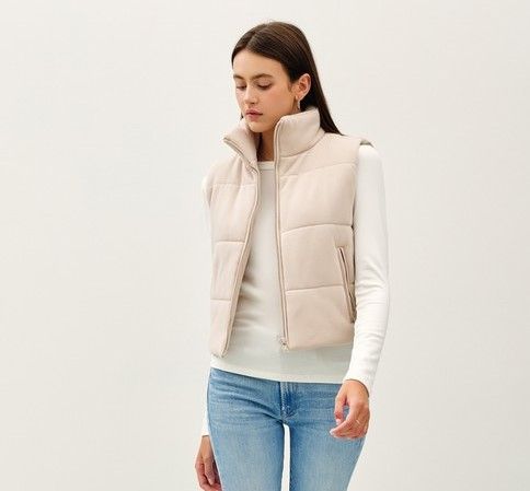 Knit Puffer Vest-Tan