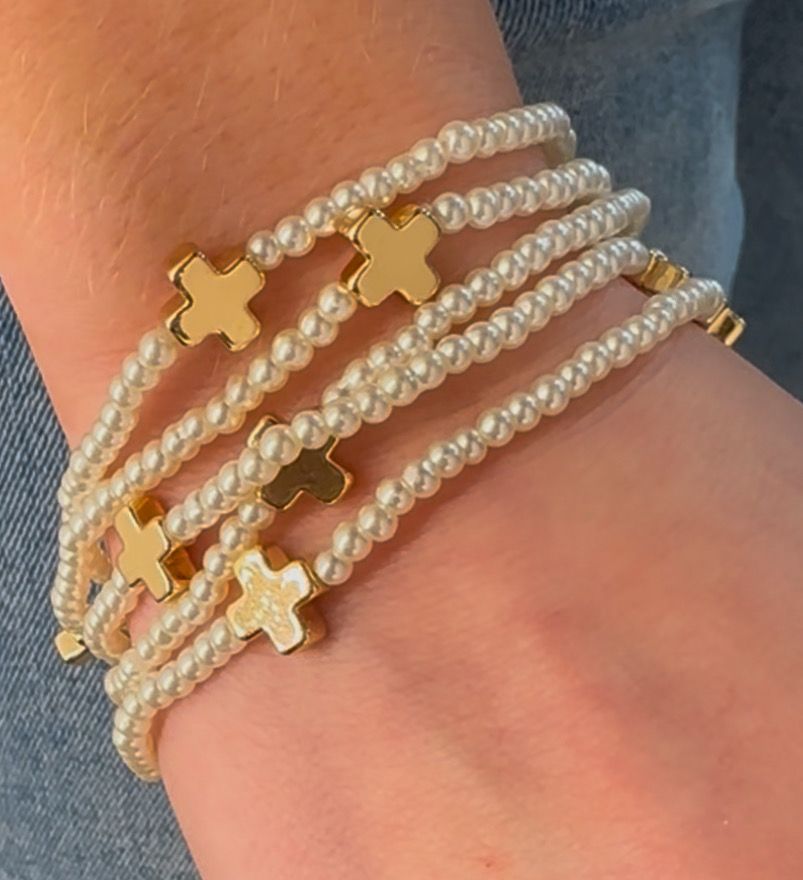 Pearl and Cross Bracelet Set