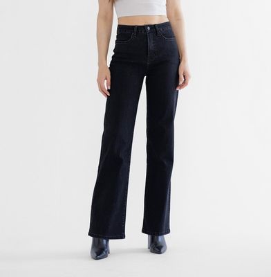 Ink Blk Hi Rise Long Wide Leg