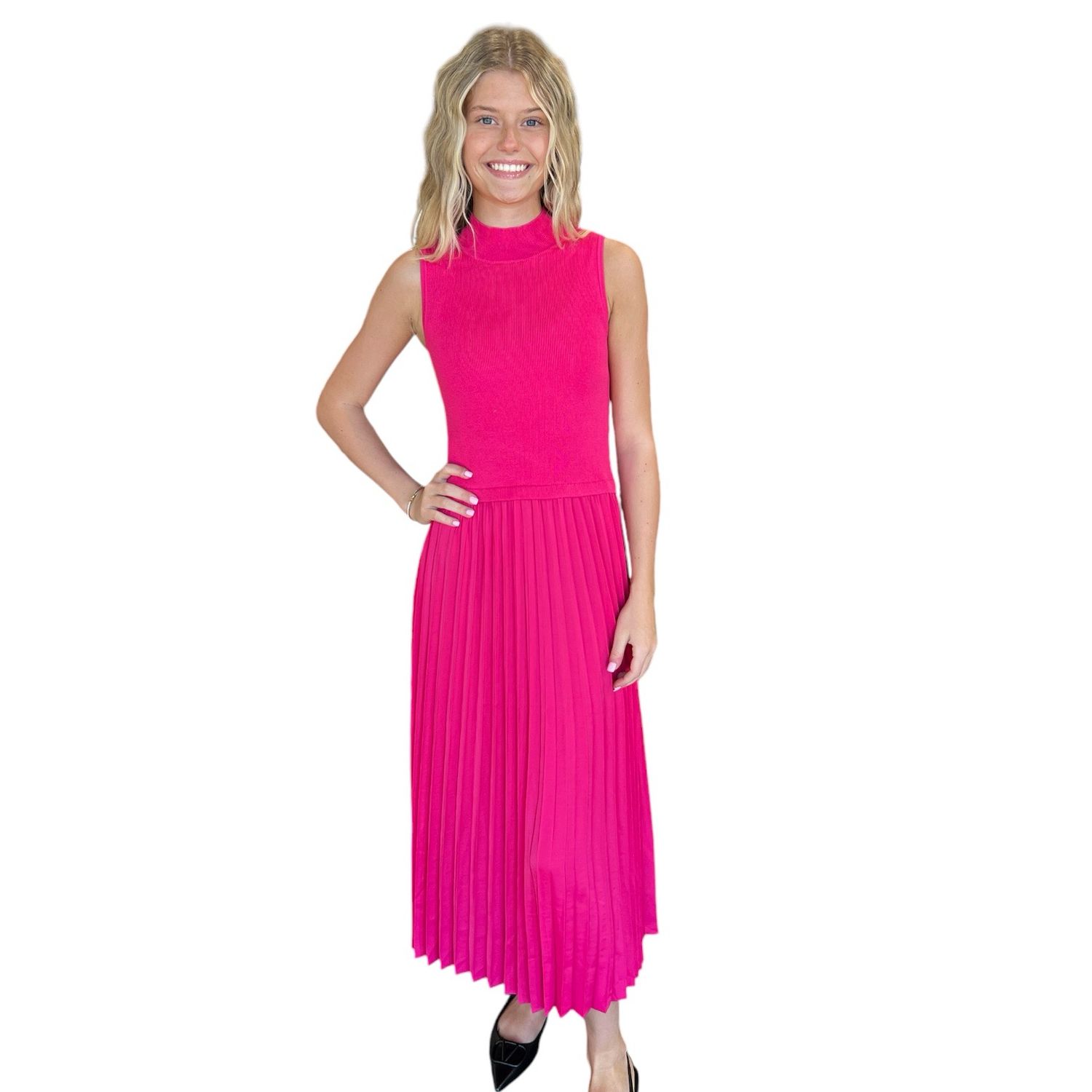 Natalie Pleated Midi-Pink