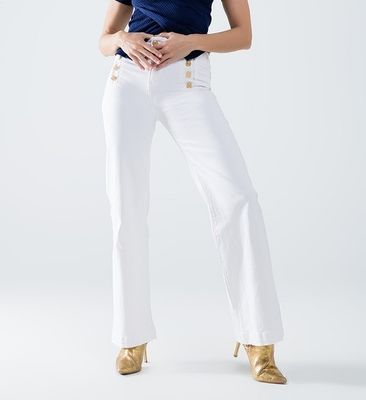 White Gold Button Jeans