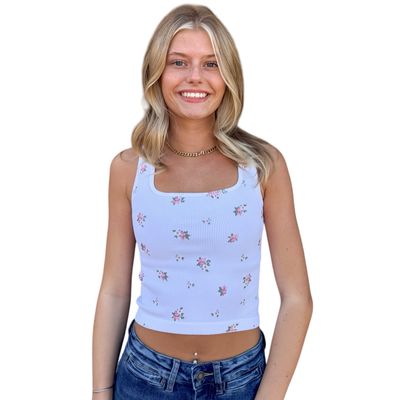 Jacy Floral Tank-Wht