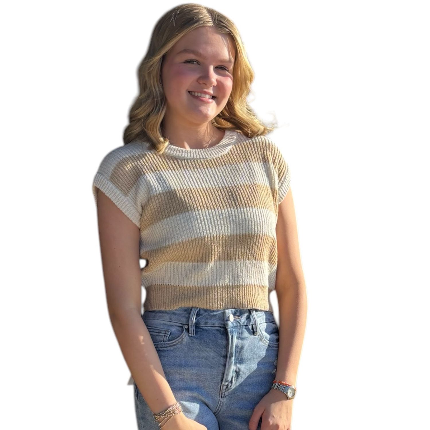 Megan Stripe Sweater Vest-Taupe