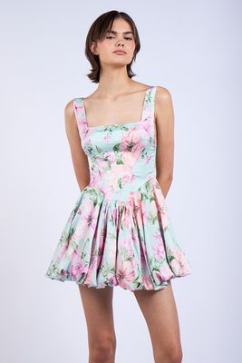 Floral Bubble Hem Dress-Mint