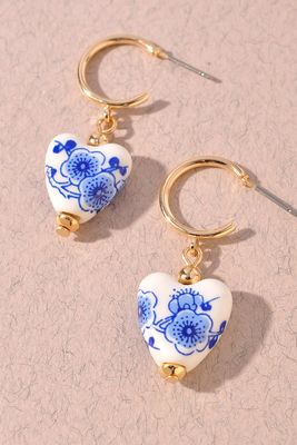 Blue Beaded Heart Hoops