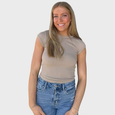 Macy Baby Tee-Tan