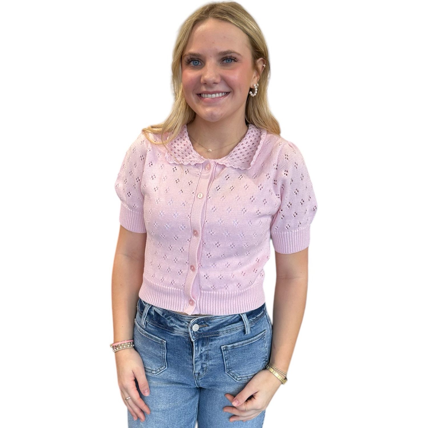 Darla Pointelle Cardi-Pink