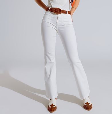 All White Patch Pocket Flare