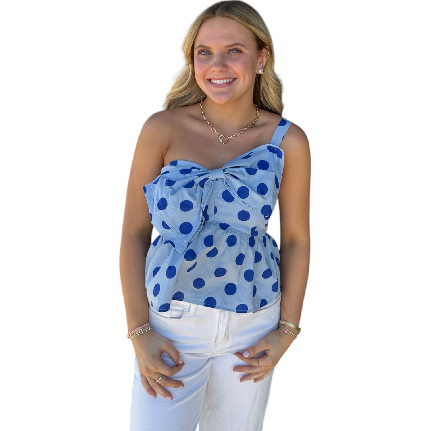 Big Dot One Shoulder-Blue