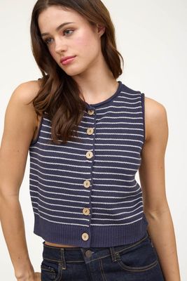 Stripe Sweater Vest Cardi-Nvy