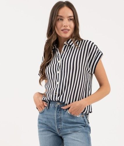 Fancy Stripe Button Down-Nvy