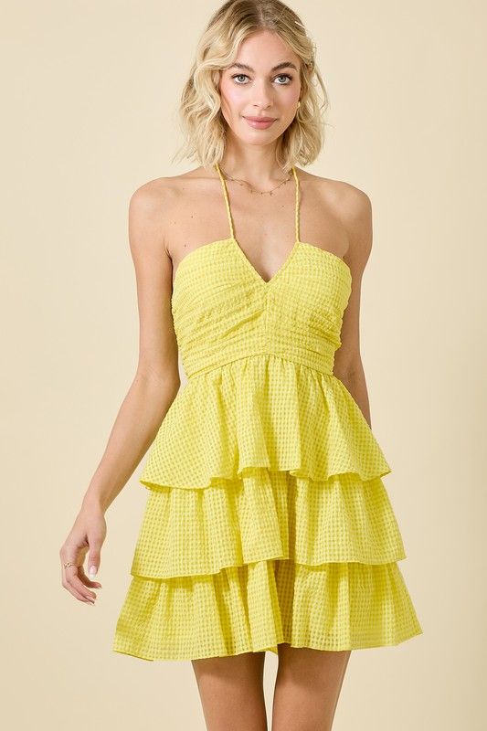 Kiley Gingham Halter-Lemon