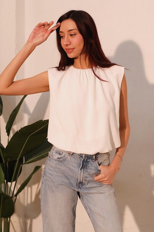 Mandy Gathered Top-Wht