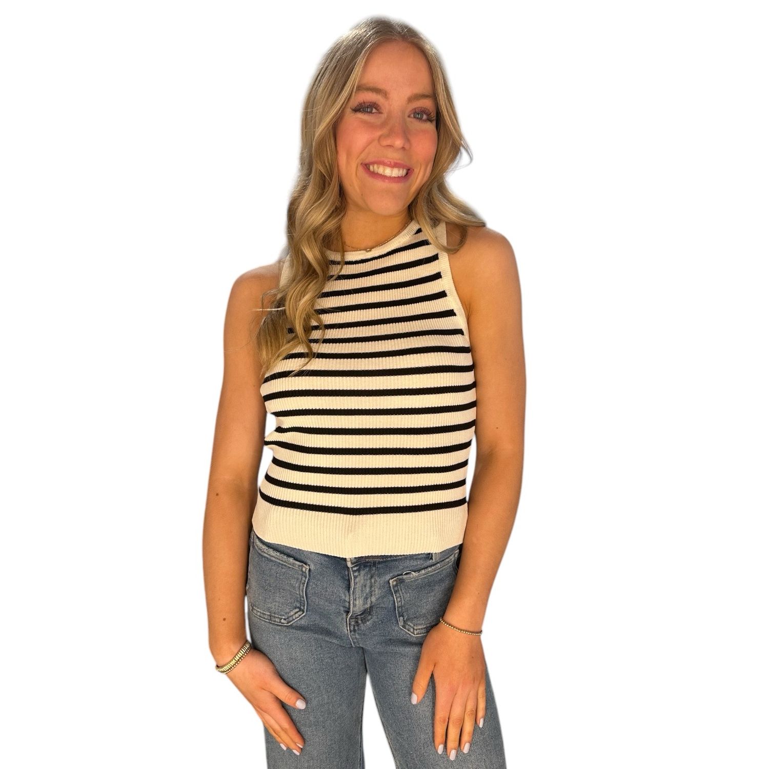 Sarah Stripe Sweater Tank-Blk