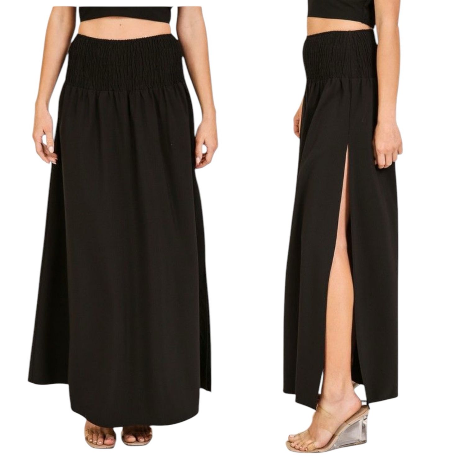 Kate Smocked Maxi Skirt-Blk
