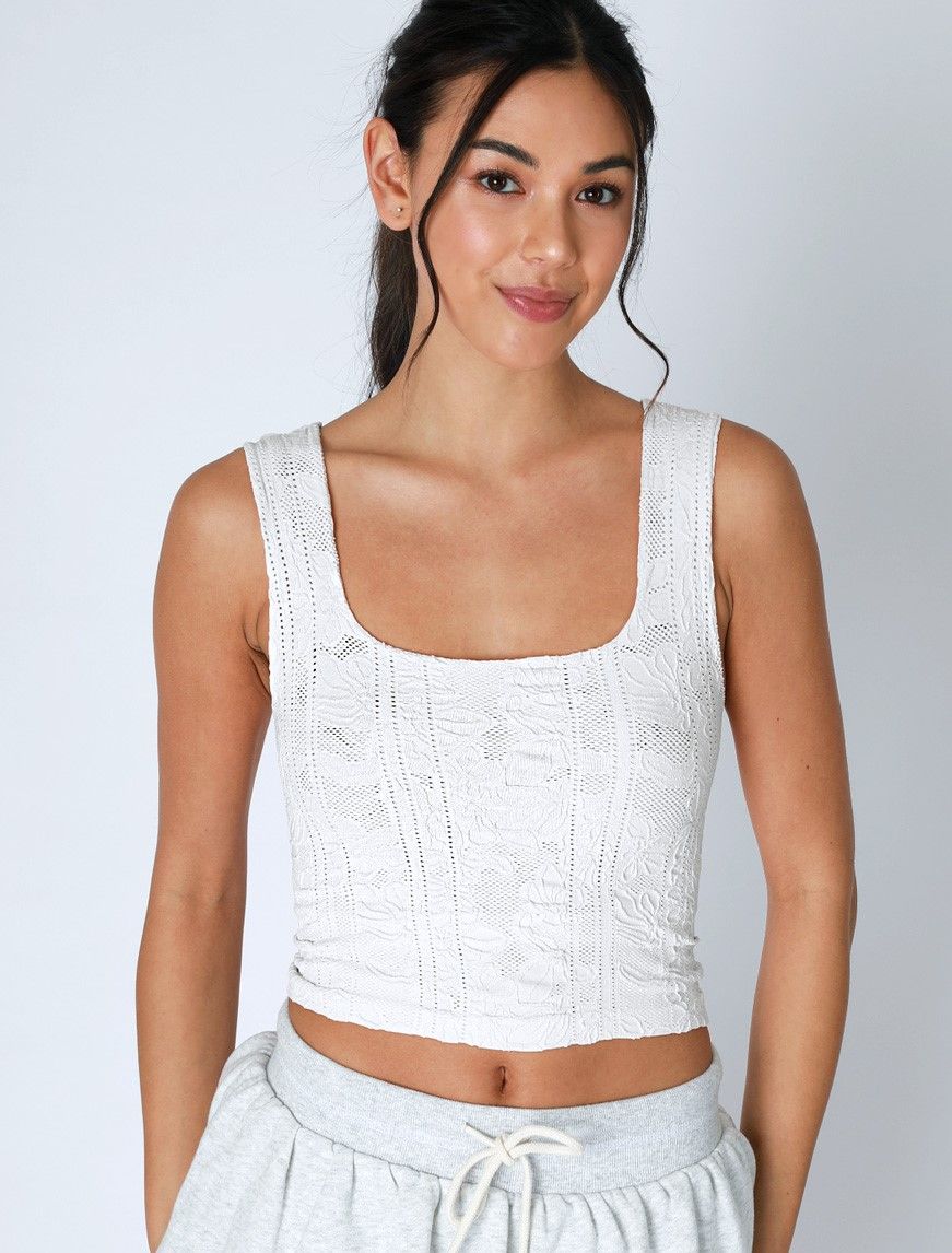 Lace Crop Tank-White