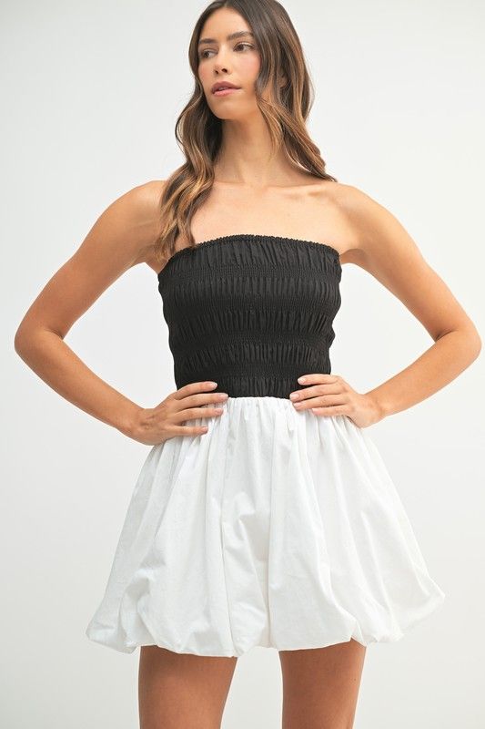 Colorblock Smocked Tube Mini Dress