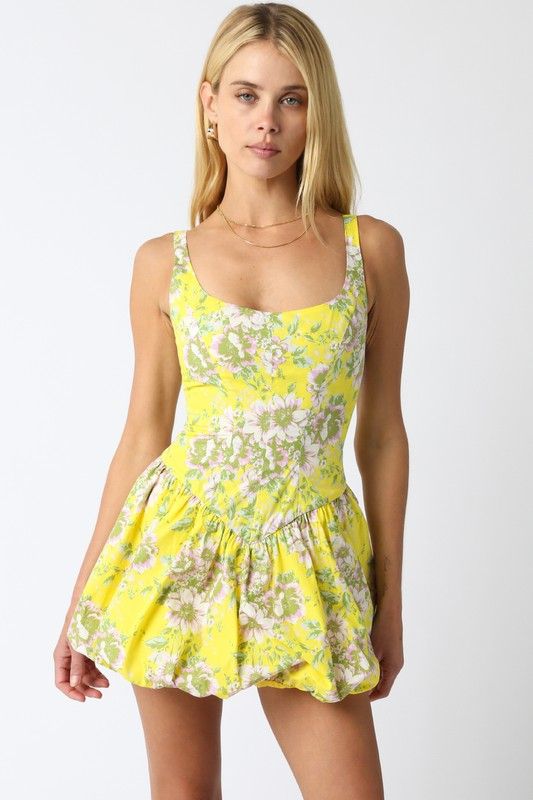 Everly Balloon Dress-Yellow