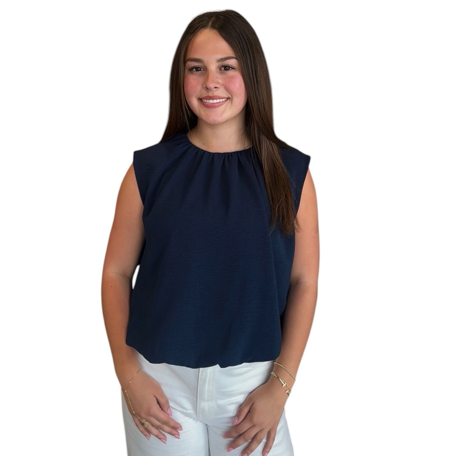 Mandy Gathered Top-Navy