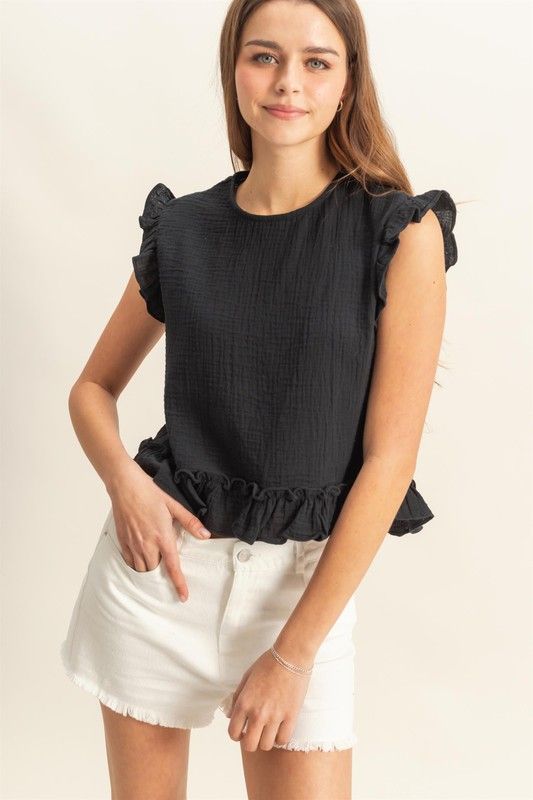 Rily Ruffle Top-Blk