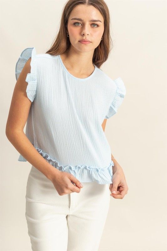 Rily Ruffle Top-Blue