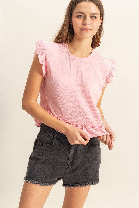 Rily Ruffle Top-Pink