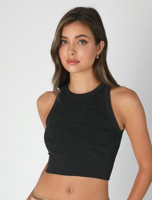 Lace Hi Neck Tank-Blk