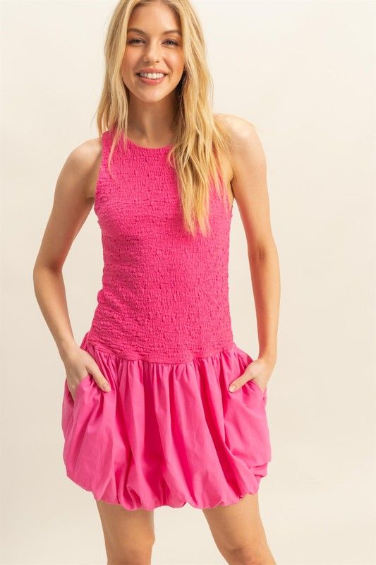 Madi Smocked Bubble Dress-Pink