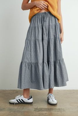 Pindot Maxi Skirt-Blk