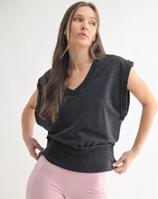 Vintage V Neck Vest-Blk