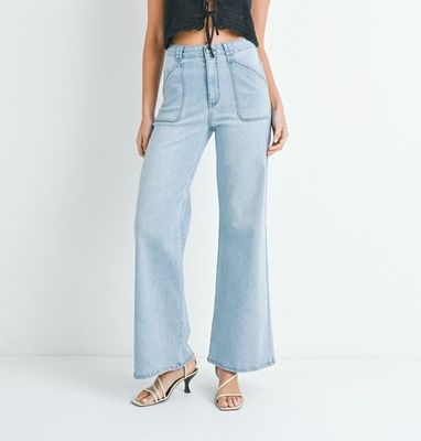Lt Wash Patch Pocket Wide Leg