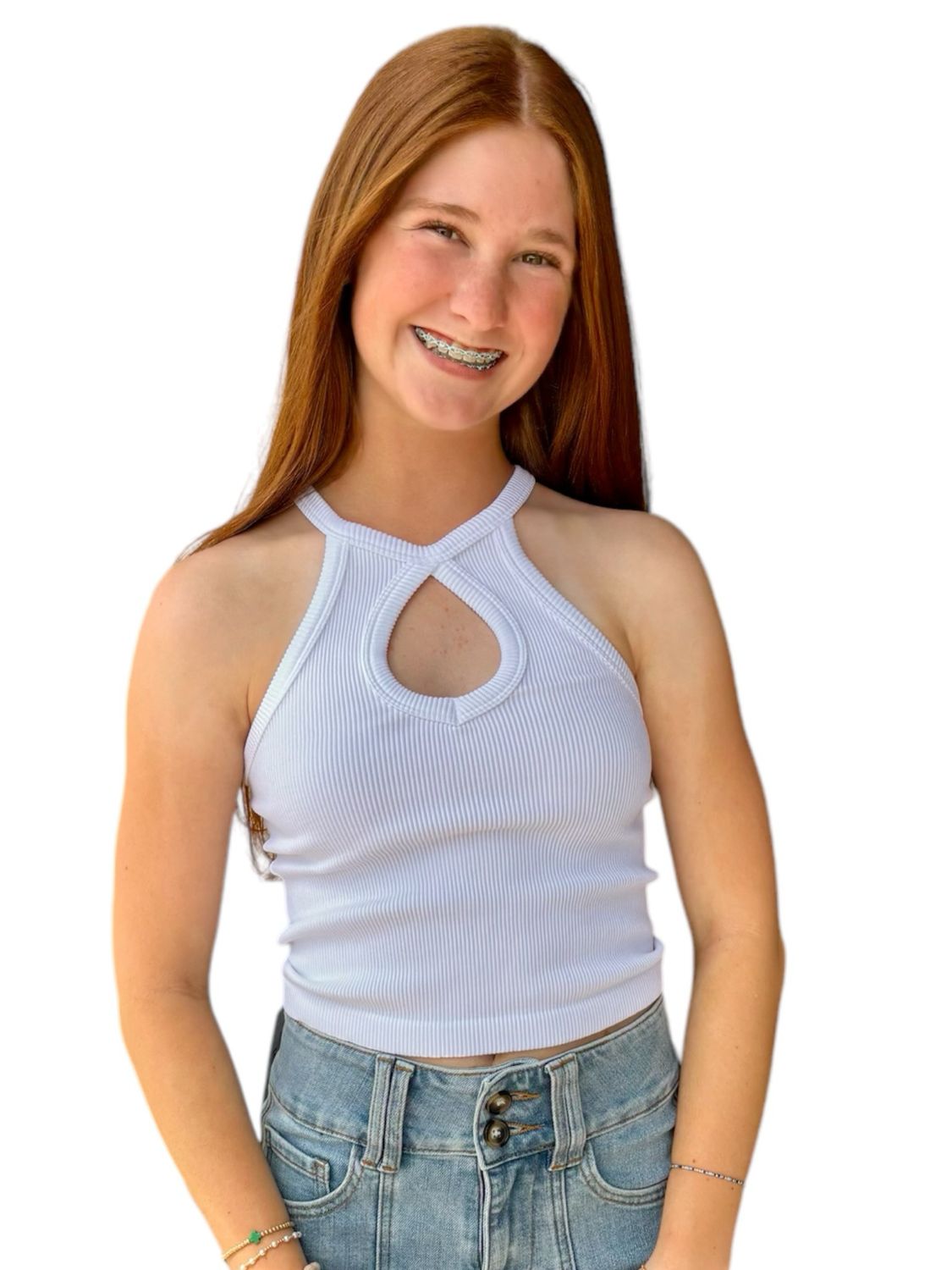 Kay Keyhole Tank-Wht