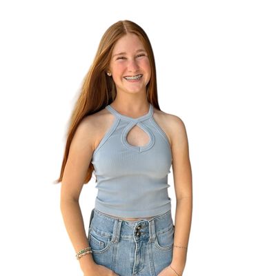 Kay Keyhole Tank-Blue