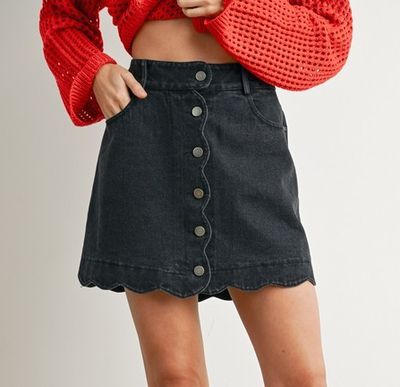 Blk Scallop Jean Skirt